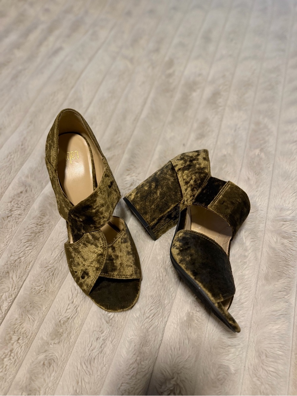 CABI Olive Velvet Block Heel Sandals